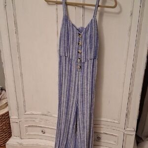 Indigo Rein Blue and White Striped Linen-Blend Jumpsuit